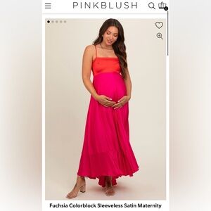 NWT sz Medium Pinkblush Fuchsia Colorblock Sleeveless Satin Maternity Dress